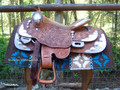 Hunters Bend Show Blanket - 36x34 (Chestnut/Turquoise/Cream/Tan) by Mayatex