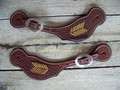 Spur Straps - Wide Basket Stamped w/Rawhide Arrow Braiding (Mens - Oiled)