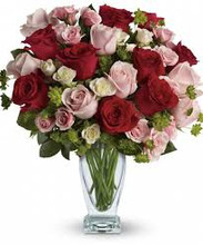 Beautiful Red and Pink roses with fresh greens