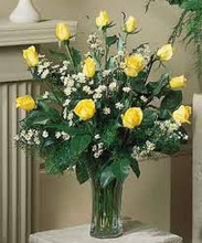 Dozen Yellow Roses with Fresh Greens