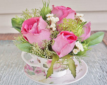 Fresh Floral Mix with ceramic cup and saucer