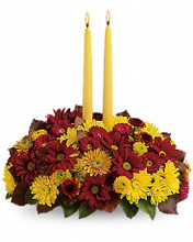 Fresh Festive Thanksgiving Floral Centerpiece with candles 