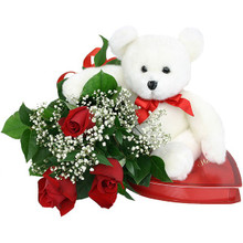 Three Roses with Bear and Candy