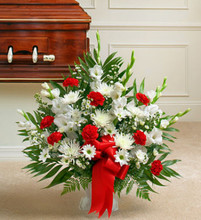 Red and White Fresh Sympathy Arrangement