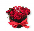 Red Roses in Box with Lid and Bow