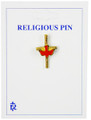Red Enamel Dove on Gold Cross Pin