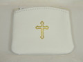 Rosary Case Small White Leather with Gold Cross