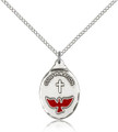 Confirmation SS Medal with Red Enamel Dove on 20" Stainless Chain