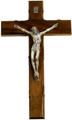 8" Walnut Stained Wood Crucifix Silver Ox Corpus