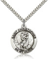 St Christopher Sterling Plain Back with 24" Stainless Chain