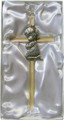 Pearlized Silver-Plated Cross Pewter Praying Girl