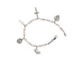 First Communion Charm Bracelet with Faux Pearl Beads and Silver Plate Charms