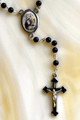 First Communion Black 4mm Bead Rosary with Picture Center