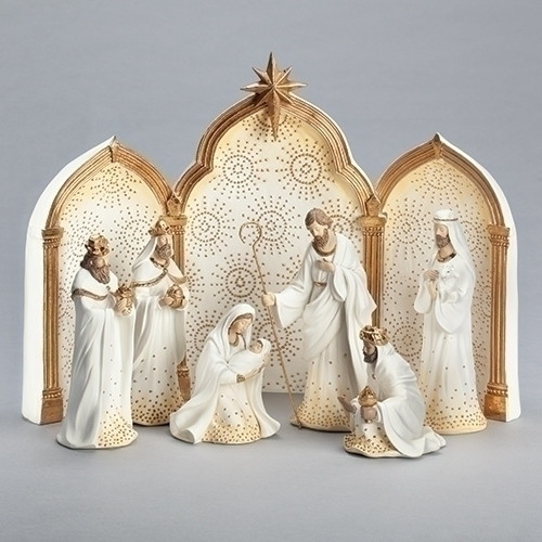 Nativity Set 9 piece Ivory with Gold Dot Accents Our Daily Bread