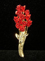 DM Red and Goldtone Rose Bouquet Pin