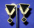 Rhinestone and Black Glass Clipback Earrings
