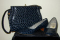 Navy Blue Crocodile Vintage Purse and Shoe Set