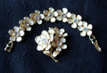White Flower and Rhinestone Bracelet and Pin Demi Parure