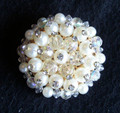 Pearl and AB Crystal Round Brooch