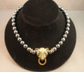 Kenneth Jay Lane Leopard and Black Pearl Necklace