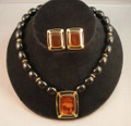 Trifari Faux Amber Necklace and Earring Set