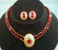 Garnet Double Strand Necklace and Earring Set