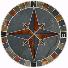 Rustic Mariner's Compass Rose Tile Mosaic Medallion Gray & Multicolor Natural Slate