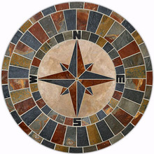 48-inch Natural Slate & Limestone Compass Rose Mosaic Medallion