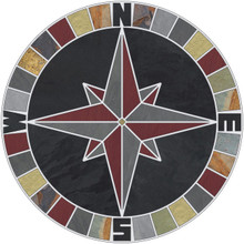 Mariners Compass Rose NSEW Tile Mosaic Medallion with Black & Multicolor Slate 