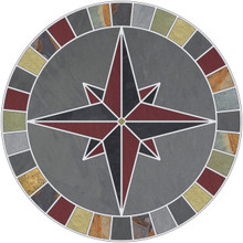 Tile Mosaic Medallion Natural Stone Mariners Compass Rose Gray & Multi Slate