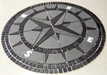 Natural Slate Stone Classic Compass Rose Tile Mosaic Medallion
 Black & Gray Slate with Crème Colored Honed Marble NSEW Lettering. Angle View.