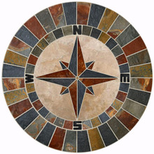 40-inch Natural Slate & Travertine Compass Rose Mosaic Medallion DB