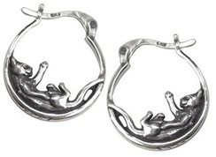 Sterling Silver .925 Cat Hoop Earrings Oxidized NWT!