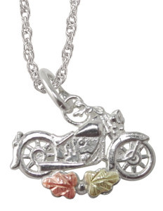 Black Hills Gold & .925 Sterling Silver Motorcycle Necklace Motorcycle Jewelry