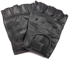 Black Leather Fingerless Gloves Bike Biker ATV Texting Gloves Large