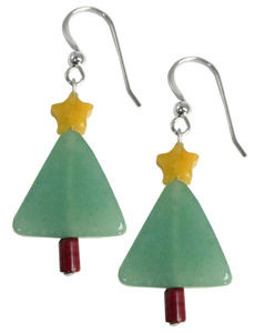 Sterling Silver and Natural Gemstone Christmas Tree French Hook Dangle Earrings