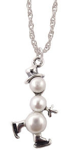 Sterling Silver Ice Skating Snowman Pearl Pendant with FREE 18" Silver Chain