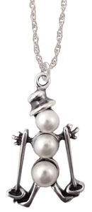 Sterling Silver Skiing Snowman Pearl Pendant with FREE 18" Silver Chain