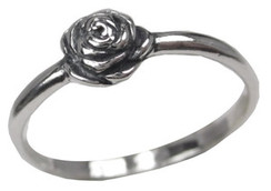 Sterling Silver Polished Blooming Rose Ring with Softly Oxidized Detailed Finish