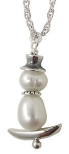 Sterling Silver Snowboarding Snowman Pearl Pendant with FREE Silver Chain