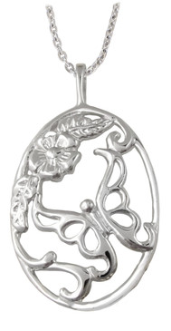 Sterling Silver Garden Butterfly Pendant with Silver Cable Chain .925