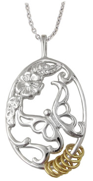 Sterling Silver Wish Ring Garden Butterfly Pendant with Silver Cable Chain .925