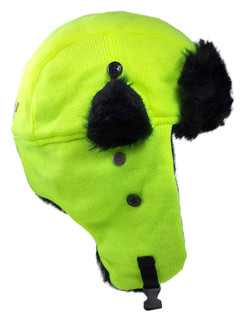Dakota Dan Winter Trooper Hat Neon Yellow Knit with Faux Fur Trim Ear Flap Hat