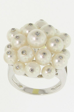 Diamond Studded White Pearl Ring.  14K