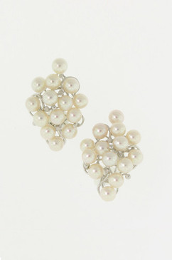 Clustered Pearl Earrings with Diamond Accents.  14K.
