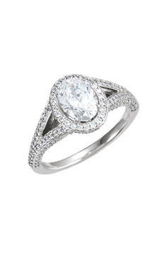 Oval Halo Double Shank Diamond Ring.   With different size center stones, the complete ring starts at $7500.
