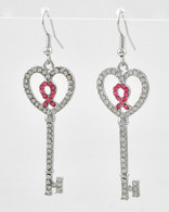 Breast Cancer Awareness Pink Ribbon Heart Enclosed Ribbon Earrings