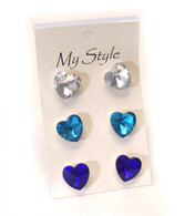 Crystal Heart Stud Earrings (3 Pairs)
