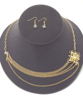 Crystal Flower and Multi Chain Drop Necklace & Earring Set