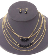 Gold & Black Multi Layer Chain & Facet Stone Necklace Set